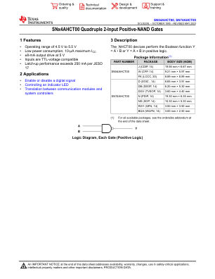 SN74AHCT00 数据手册首页