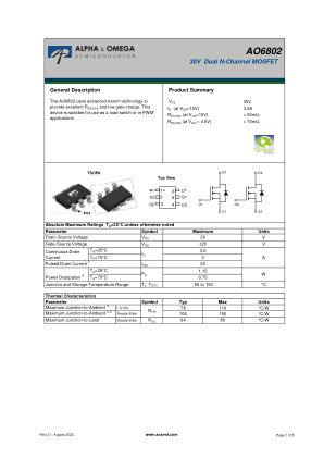 AO6802 datasheet cover page