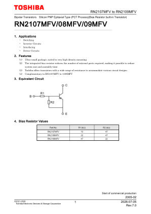 RN2107MFV 数据手册首页
