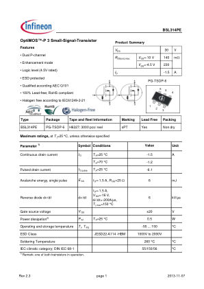 BSL314PE 数据手册首页