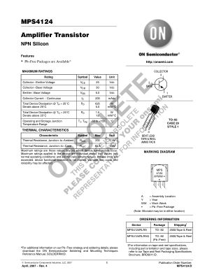 MPS4124 datasheet cover page