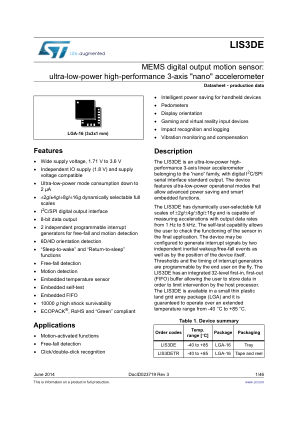 LIS3DE 数据手册首页