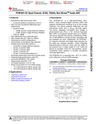 PCM1841-Q1 datasheet cover page