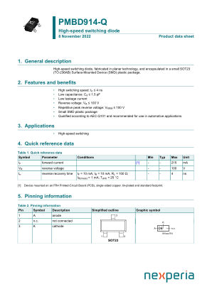 PMBD914-QR datasheet cover page
