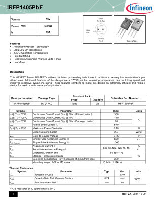 IRFP1405 datasheet cover page