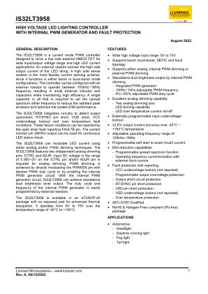 IS32LT3958-ZLA3-TR datasheet cover page
