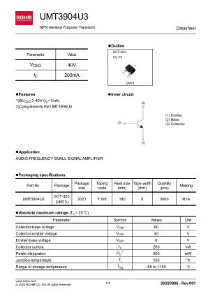 UMT3904U3 数据手册首页