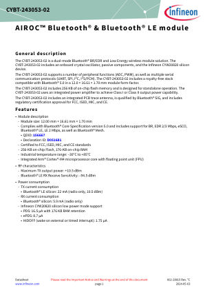 CYBT-243053-02 datasheet cover page