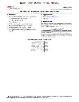 SN74HC10-Q1 数据手册首页