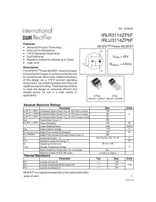 IRLR3114Z 数据手册首页