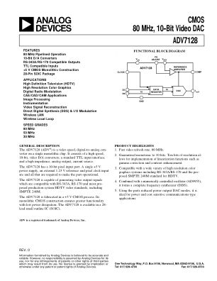 ADV7128 数据手册首页