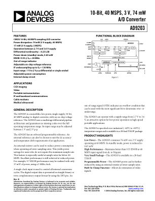 AD9203 datasheet cover page