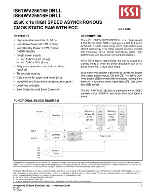 IS61WV25616EDBLL-10TLI-TR datasheet cover page