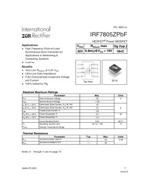 IRF7805Z 数据手册首页