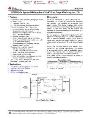 BQ27520-G4 datasheet cover page