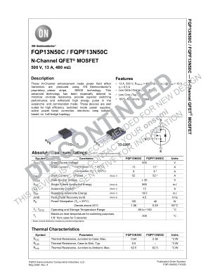 FQP13N50C 数据手册首页
