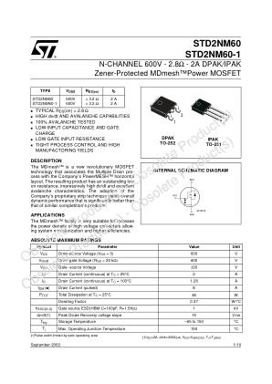 STD2NM60 datasheet cover page
