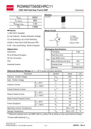 RGW60TS65EHR datasheet cover page