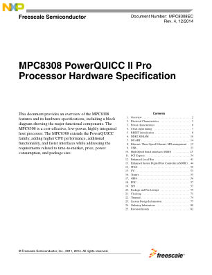MPC8308EC 数据手册首页