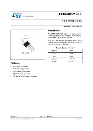 FERD30SM100S datasheet cover page