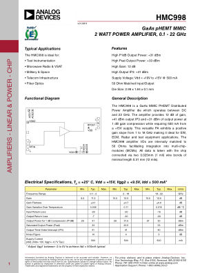 HMC998 datasheet cover page