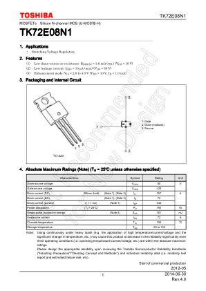 TK72E08N1 datasheet cover page