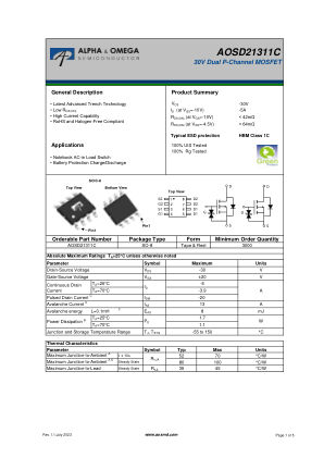 AOSD21311C datasheet cover page
