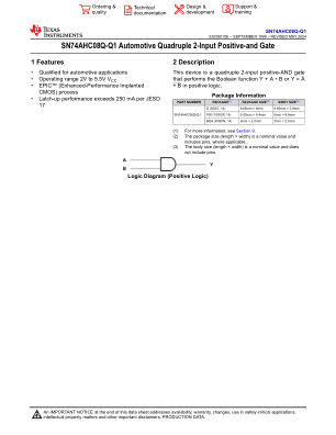 SN74AHC08Q-Q1 datasheet cover page