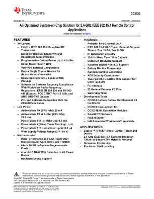 CC2533 datasheet cover page