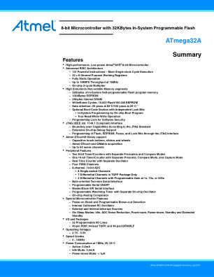ATMEGA32A-AU 数据手册首页