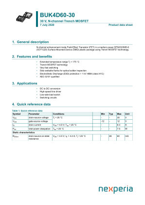 BUK4D60-30X datasheet cover page