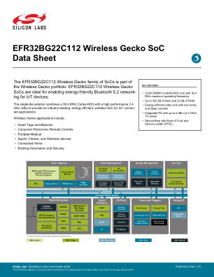 EFR32BG22C112F352GM32-CR 数据手册首页