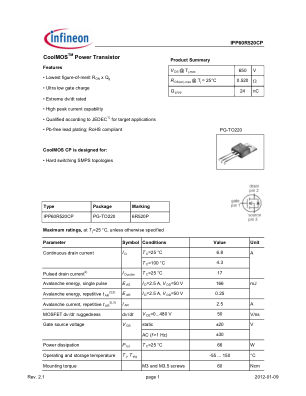 IPP60R520CP 数据手册首页