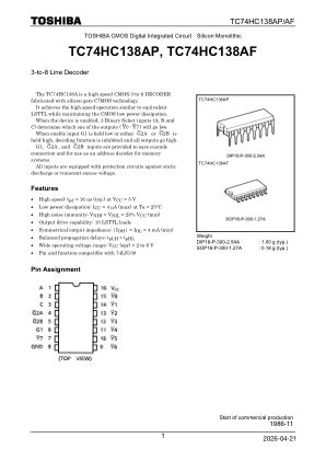 TC74HC138AP datasheet cover page