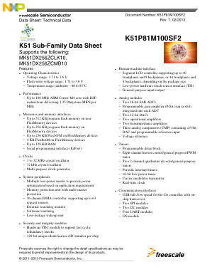 K51P81M100SF2 数据手册首页