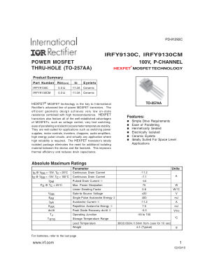 IRFY9130C 数据手册首页