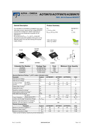 AOTF9N70 datasheet cover page