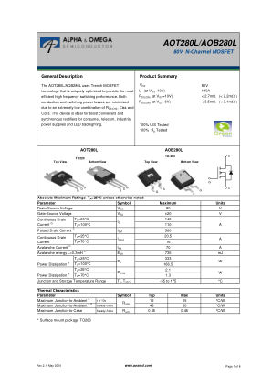 AOB280L datasheet cover page