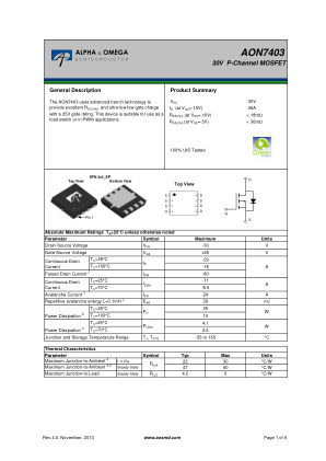AON7403 datasheet cover page