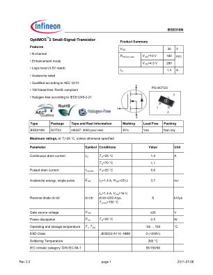 BSS316N datasheet cover page