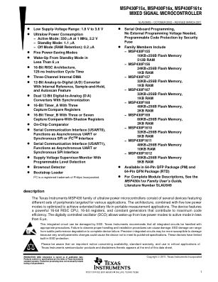 MSP430F169 datasheet cover page