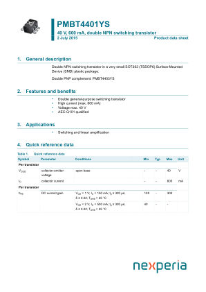 PMBT4401YS115 datasheet cover page