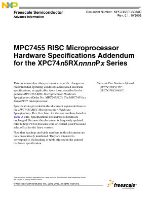 MPC7455ECS03AD 数据手册首页