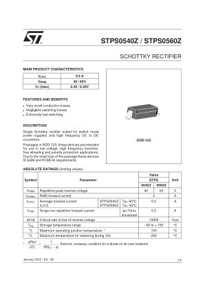 STPS0540Z datasheet cover page