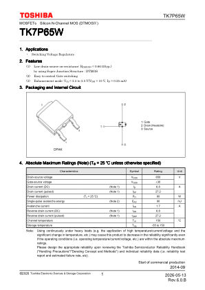 TK7P65W datasheet cover page
