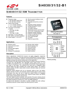 SI4030-A0-FMR 数据手册首页