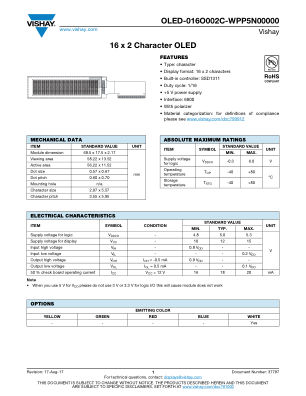 OLED016O002CWPP5N00000 数据手册首页