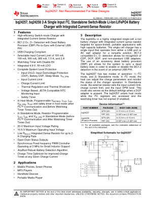 BQ24257 datasheet cover page