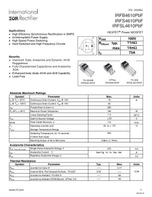 IRFS4610 datasheet cover page