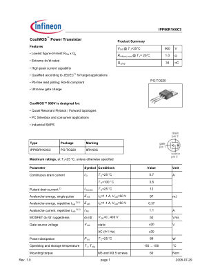 IPP90R1K0C3 数据手册首页